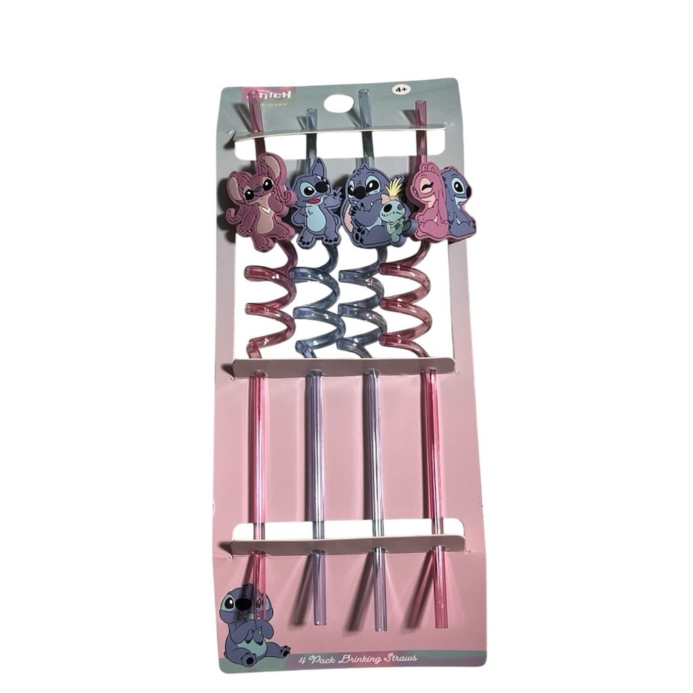 Disney Stitch Twisty Drinking Straws Pink Blue 4 Pack NWT